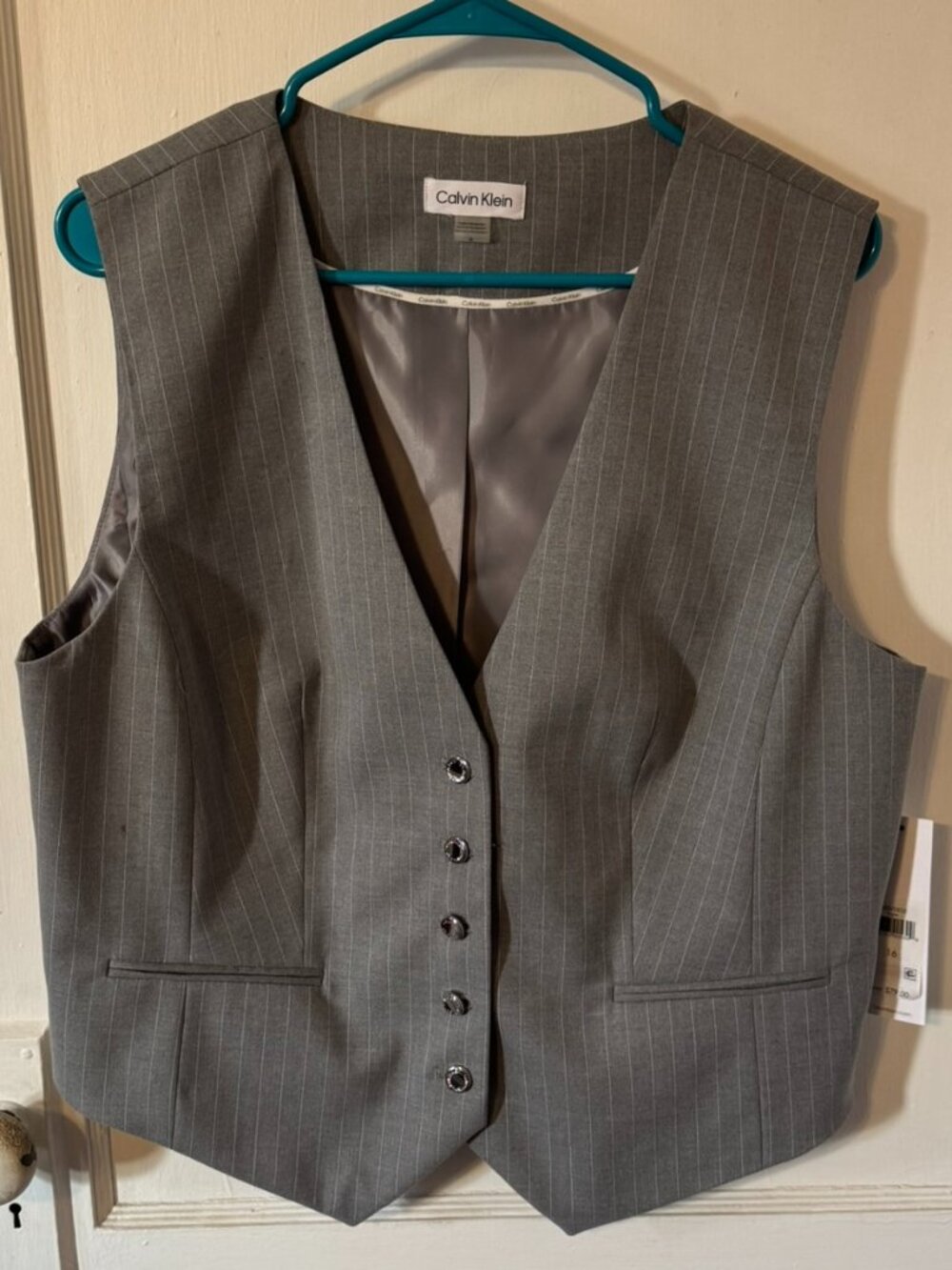 Calvin Klein Light Gray Pinstriped Suit Vest.  Size 16.  New with tags.